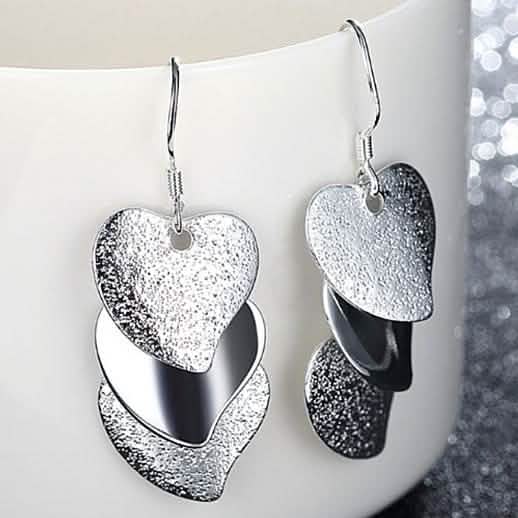 Triple Stacked Heart Earrings in White Gold DailySale
