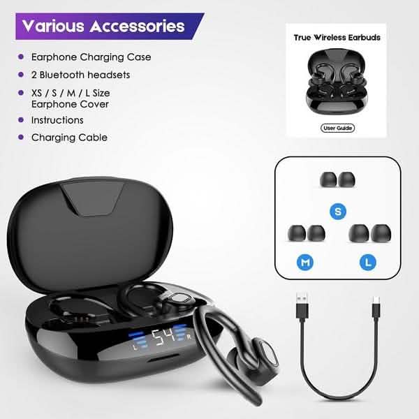 TWS Bluetooth Earphones with Microphones Sport Ear Hook LED Display DailySale