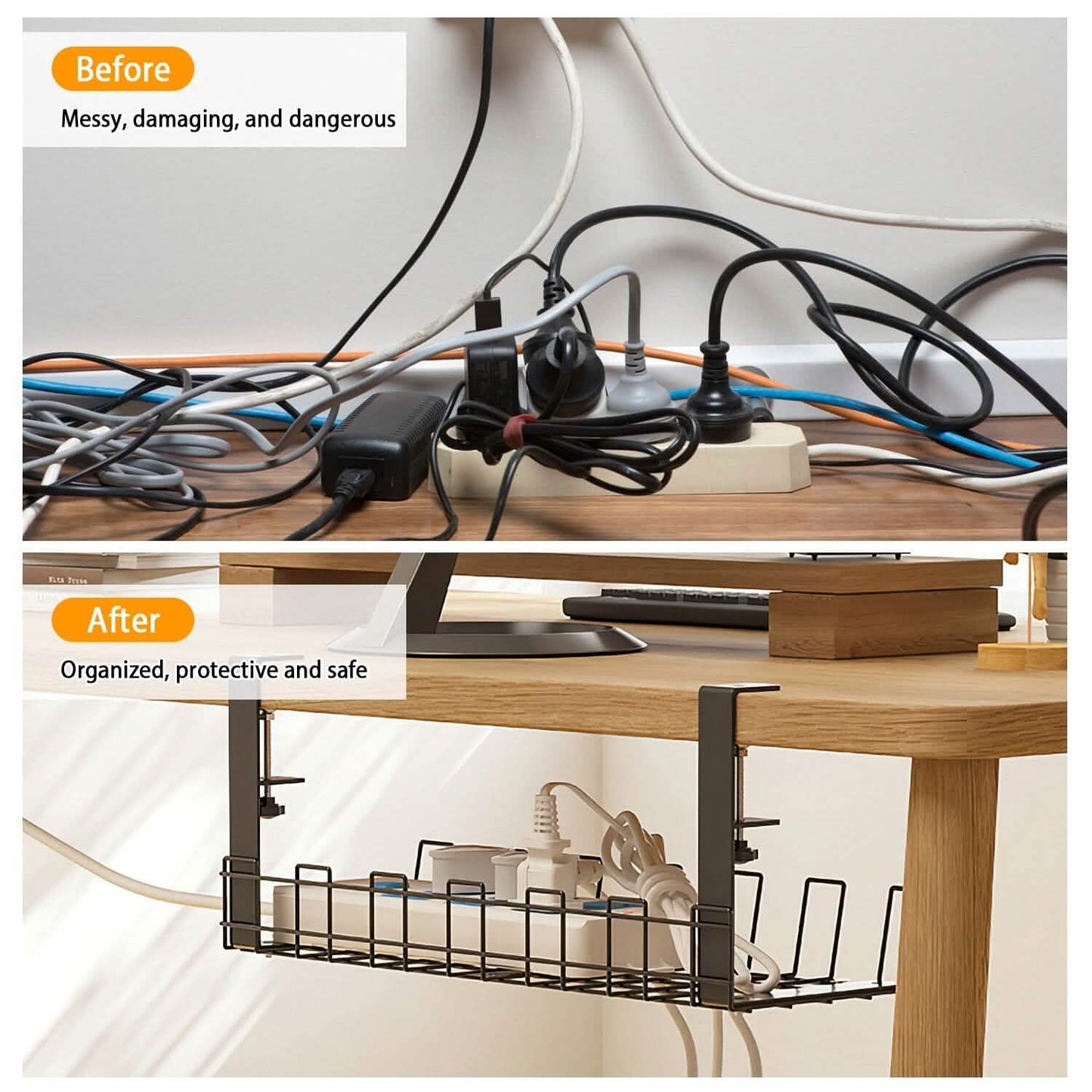 Under Desk Cable Management Tray 15.2in No Drill Desk Cable Cord Organizer DailySale