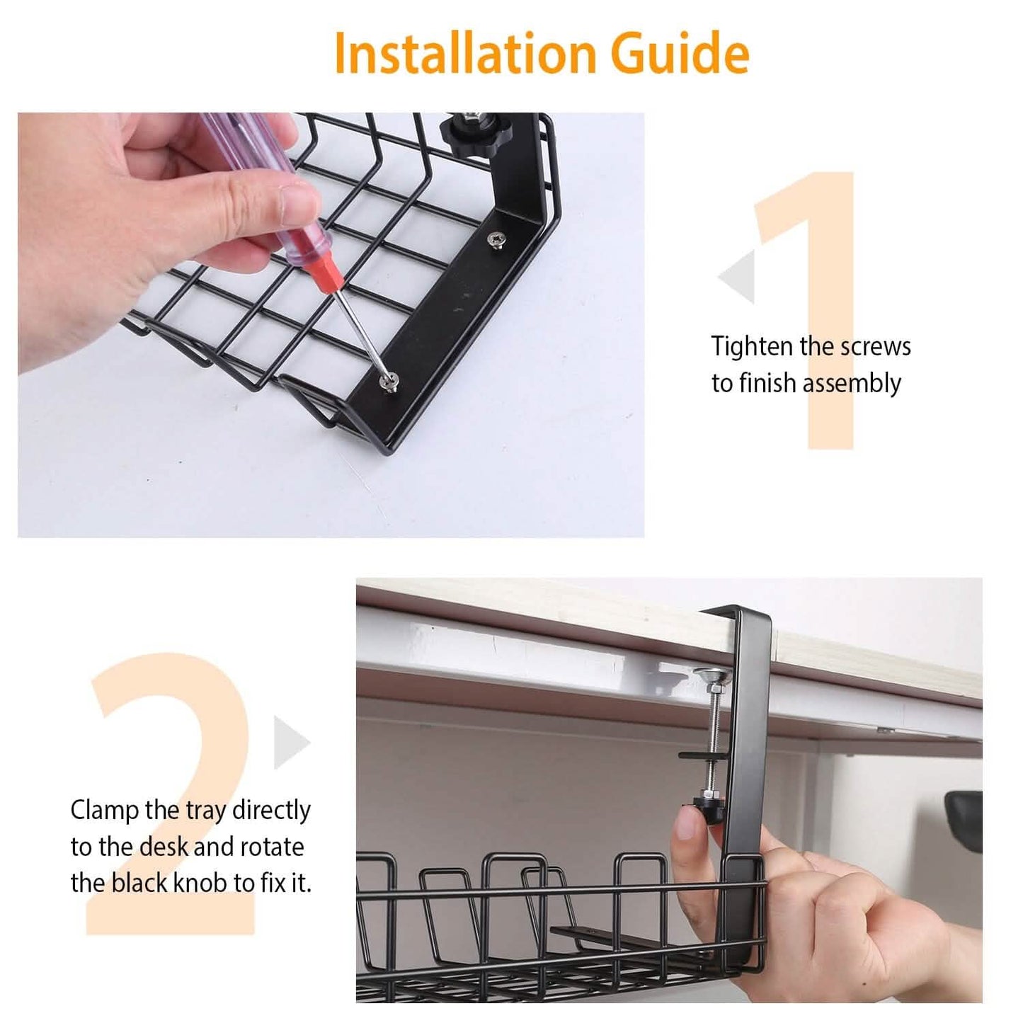 Under Desk Cable Management Tray 15.2in No Drill Desk Cable Cord Organizer DailySale