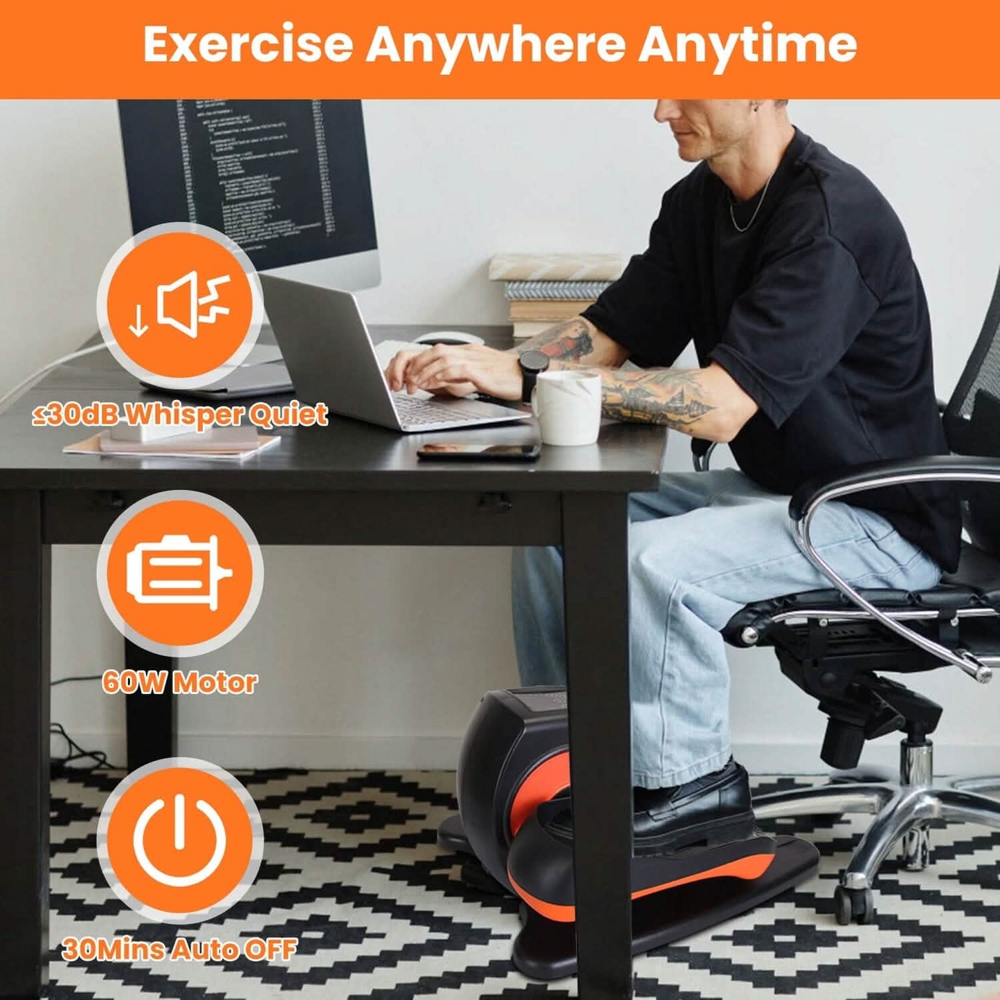 Under Desk Elliptical Machine Seated Pedal Exerciser with 5 Speed Levels 3 Auto Modes DailySale