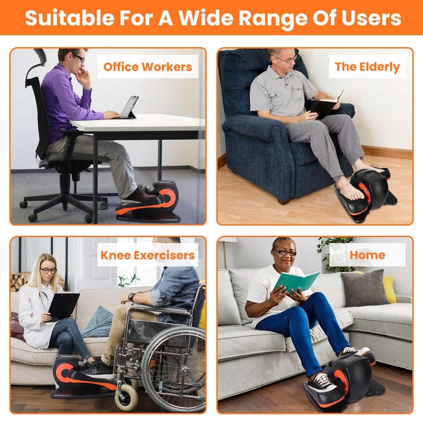 Under Desk Elliptical Machine Seated Pedal Exerciser with 5 Speed Levels 3 Auto Modes DailySale