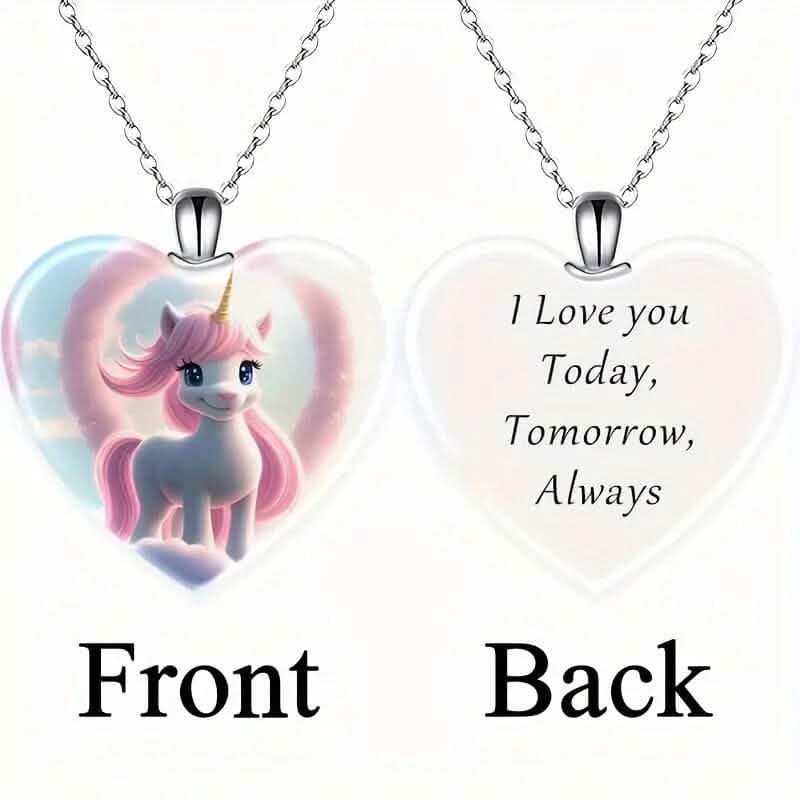 Unicorn Heart-Shaped Crystal Pendant Necklace DailySale