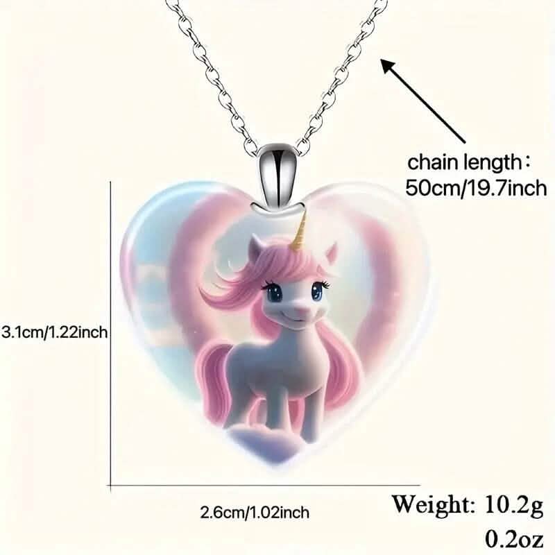 Unicorn Heart-Shaped Crystal Pendant Necklace DailySale