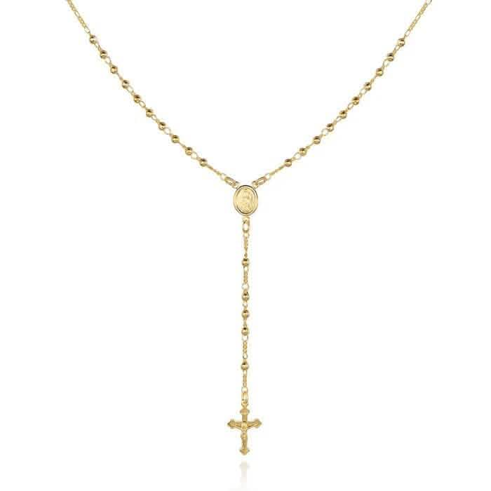 Unisex 14K Gold Virgin Mary Rosary Bead Cross Necklace 18'' DailySale