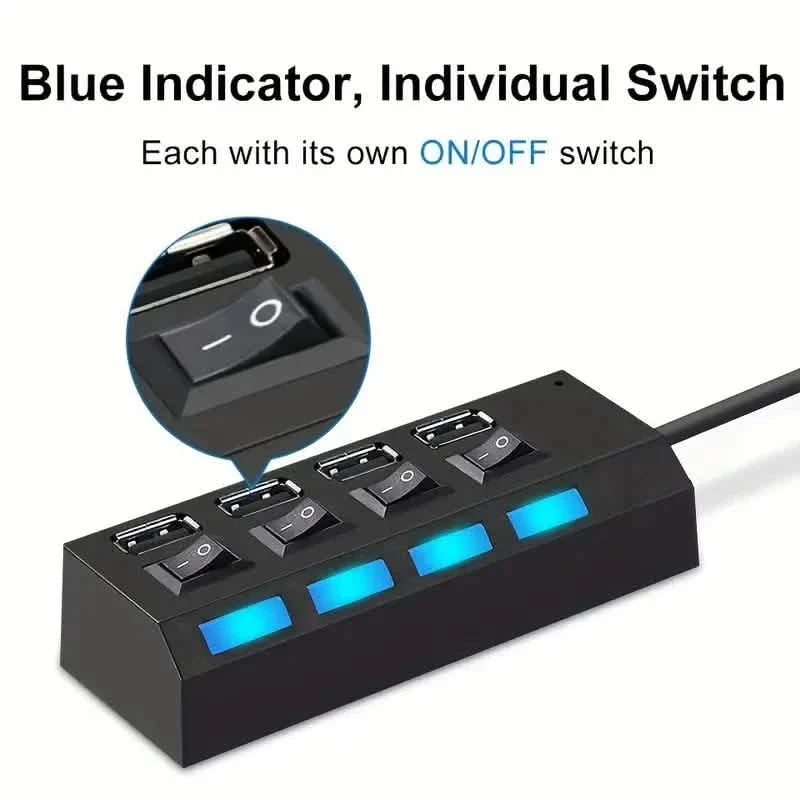 USB 2.0 Adapter Hub Power On/ Off Switch For PC Laptop Computer DailySale