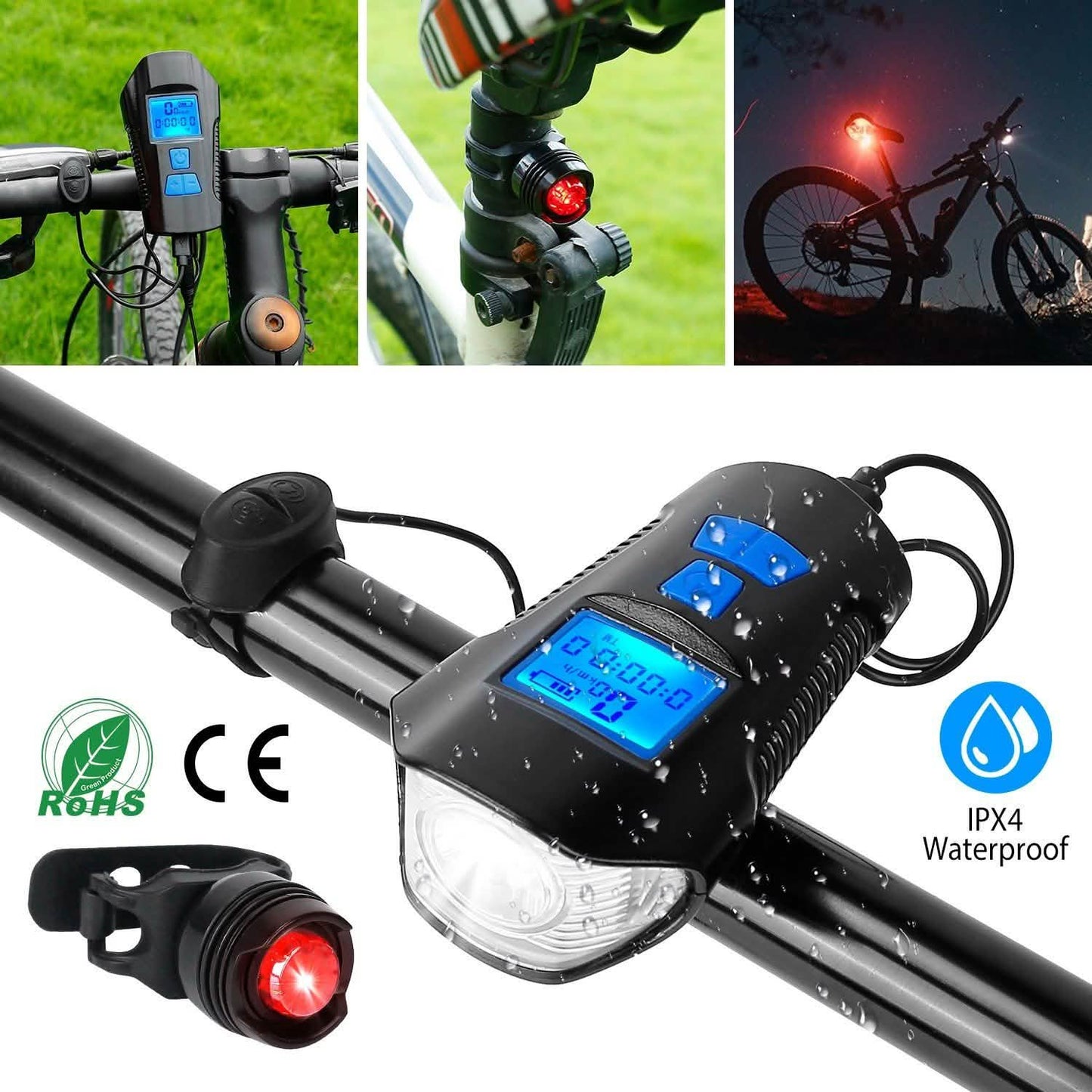 USB Rechargeable Bike Light Set with Speedometer and Odometer DailySale