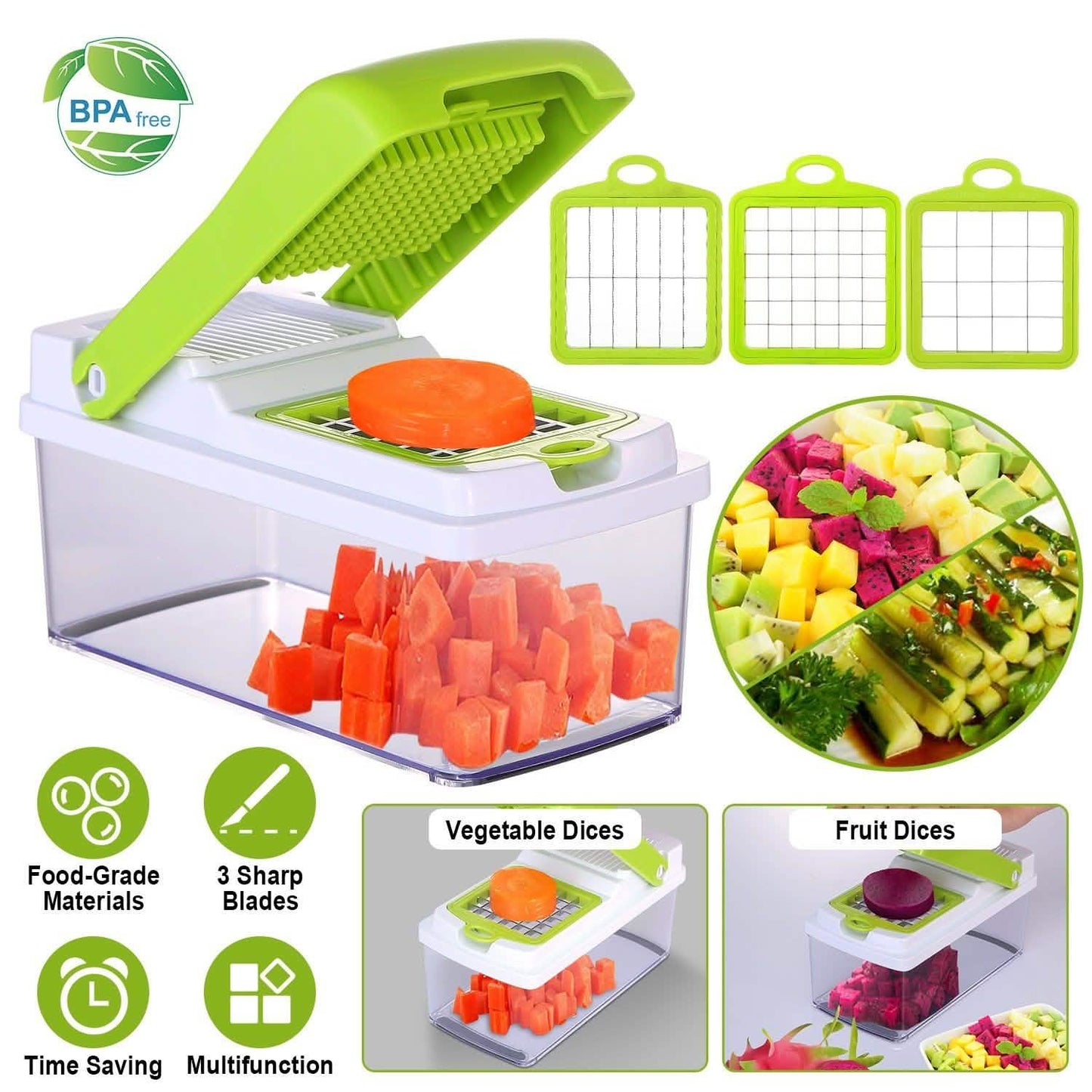 Vegetable Slicer Set with 3 Blades Stainless Steel Food Chopper DailySale