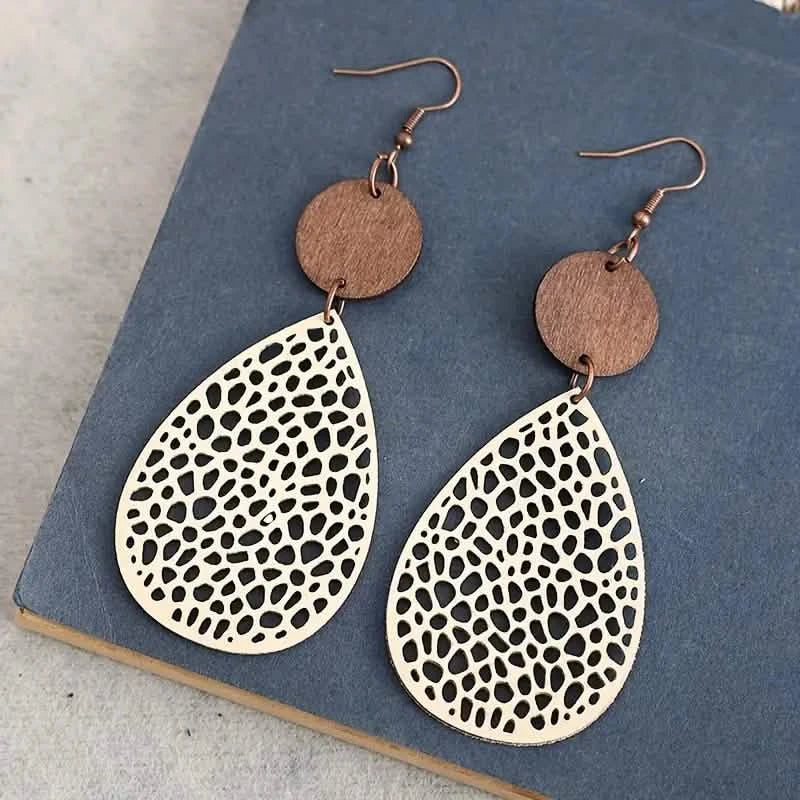 Vintage Hollow Leaf Shape PU Leather Earrings DailySale