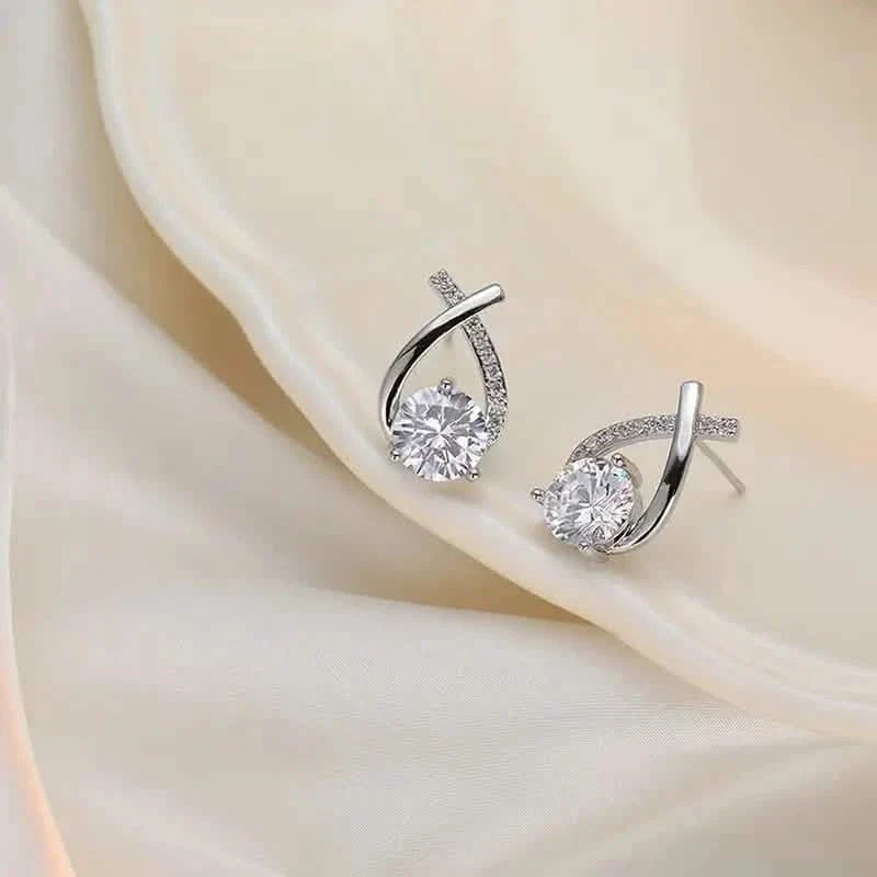Vintage Style Stud Earrings - Embellished with Rhinestones, Cross Line Design DailySale
