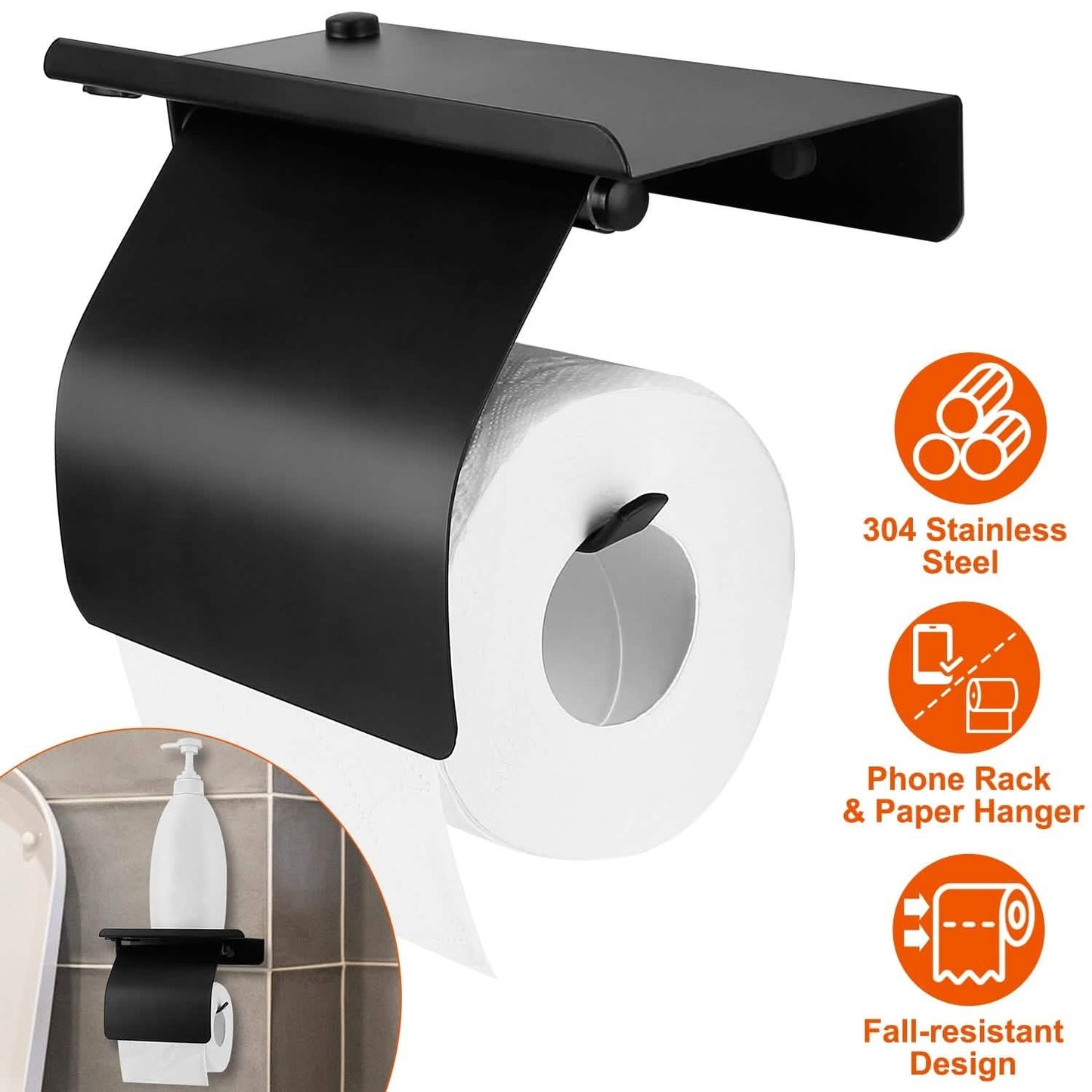 Wall Mounted Toilet Paper Holder with Phone Storage Rack DailySale