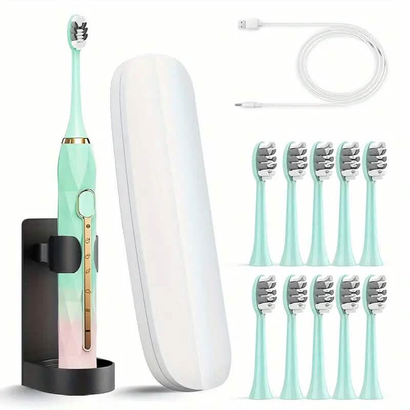 Waterproof USB Rechargeable Electric Toothbrush with 10 Replaceable Toothbrush Heads, Charger and Case DailySale