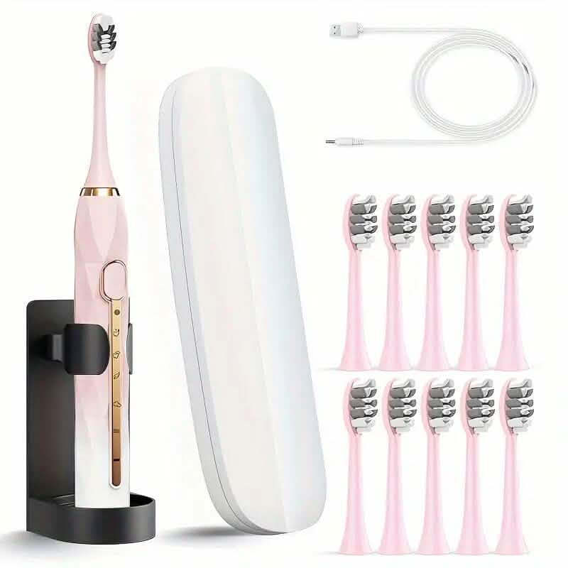 Waterproof USB Rechargeable Electric Toothbrush with 10 Replaceable Toothbrush Heads, Charger and Case DailySale