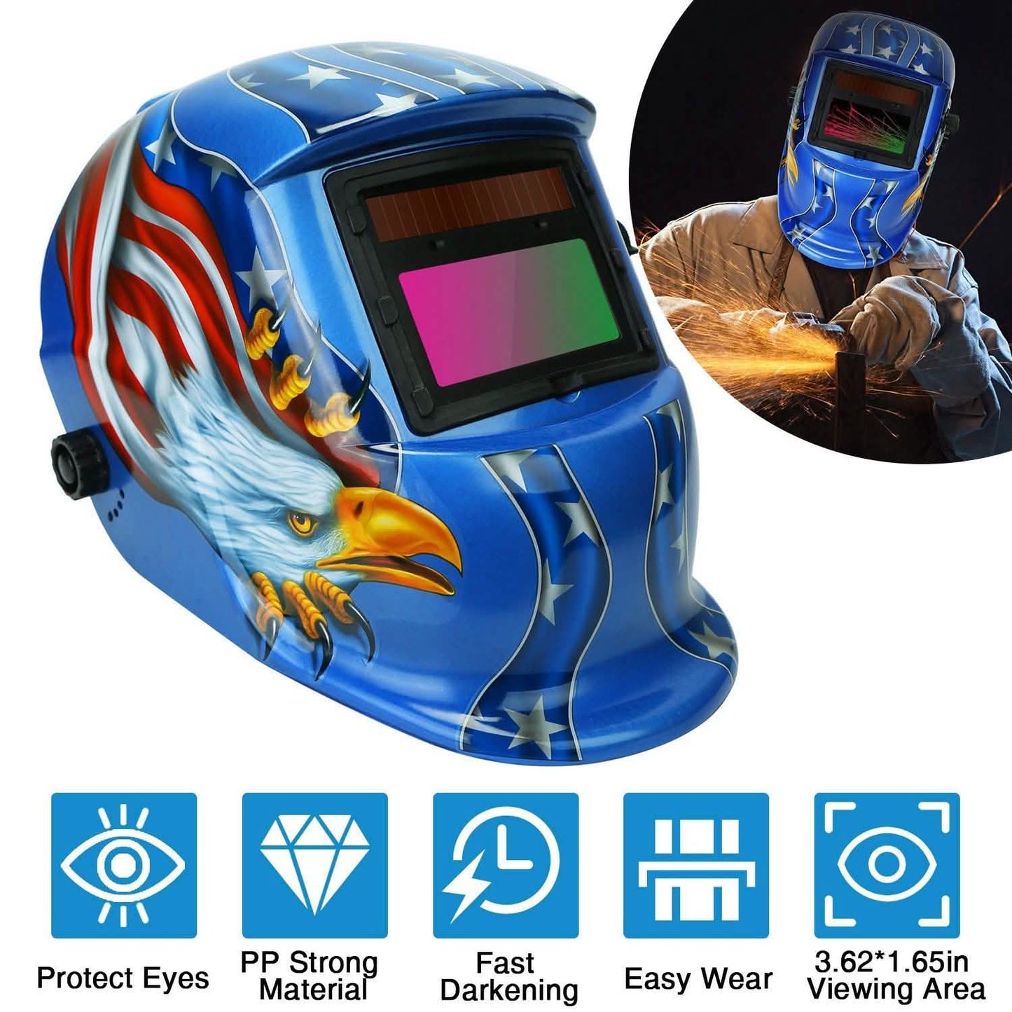 Welding Helmet Solar Powered Auto Darkening Hood with Adjustable Wide Shade DailySale