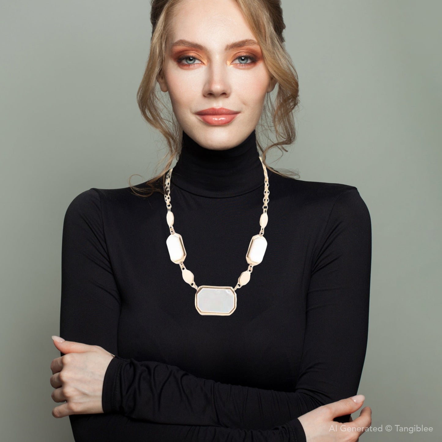 White Mother of Pearl and Golden Bronze Statement Necklace Barse Jewelry