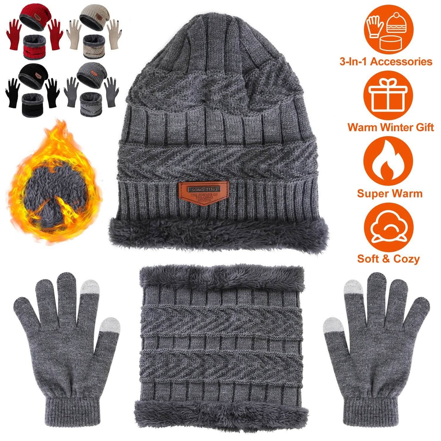 Winter Warm Beanie and Touch Screen Gloves Scarfs Set DailySale