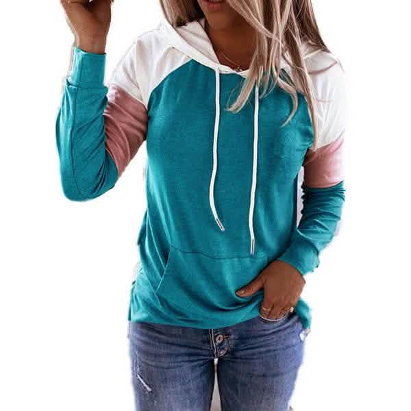 Winter Women’s Fashion Casual Sweatshirts Long Sleeve Hooded Pullover Loose Block Color Pockets Sweatshirts DailySale