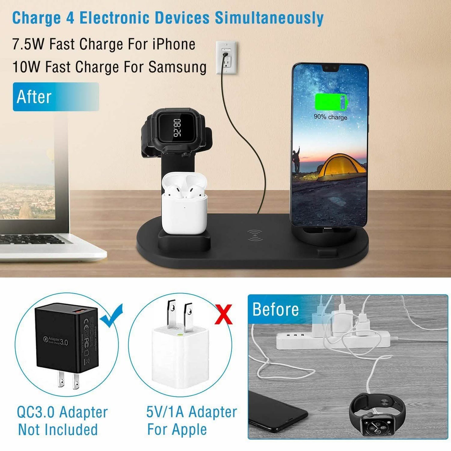 Wireless Charger Dock 4-in-1 10W DailySale