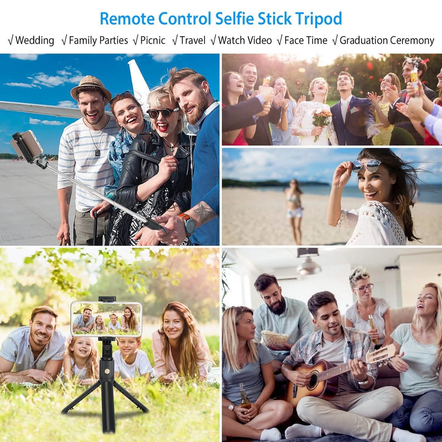 Wireless Selfie Stick Extendable Tripod with Detachable Remote Shutter for 3.5-6.2" Phone DailySale