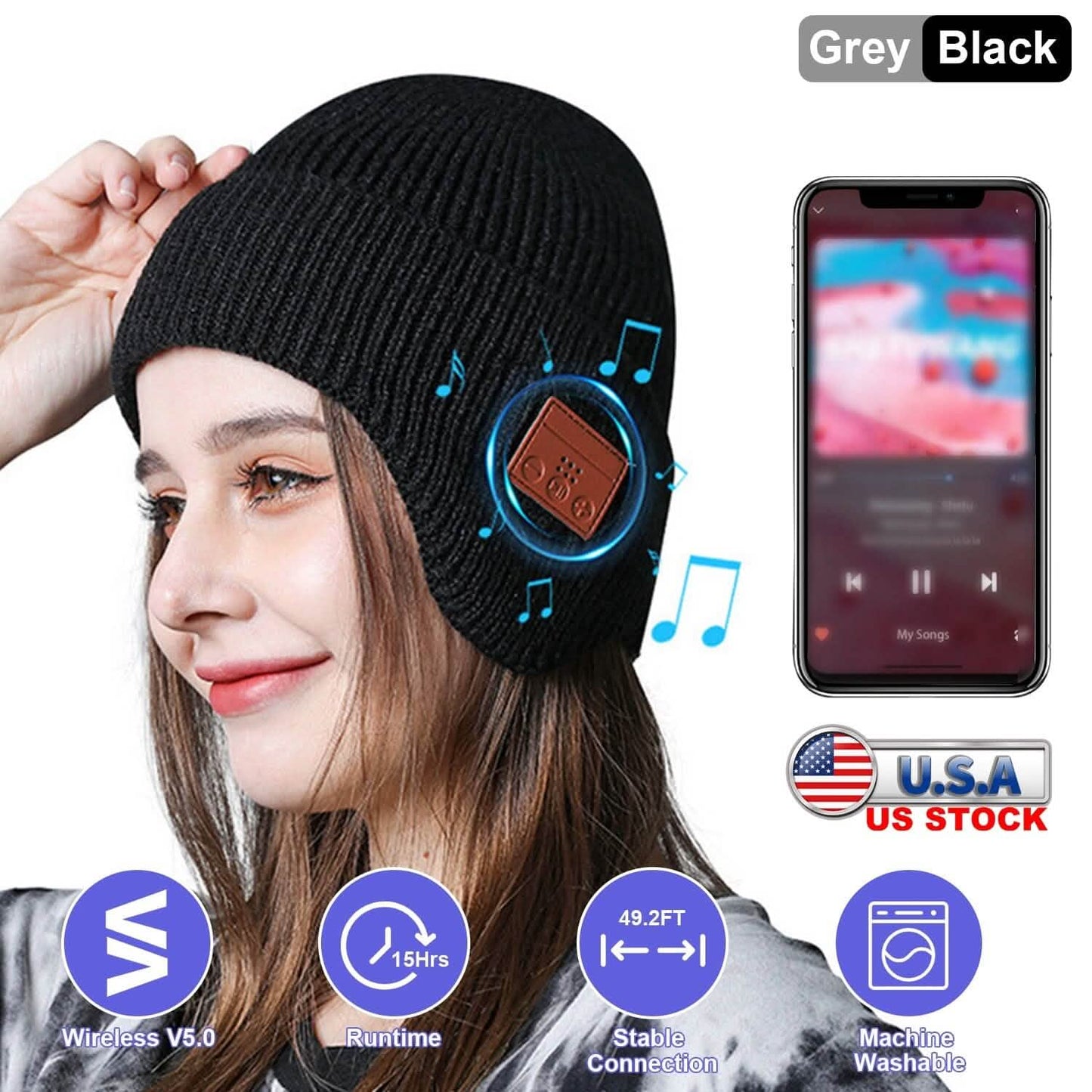 Wireless V5.0 Beanie Hat with Headphones USB Rechargeable DailySale