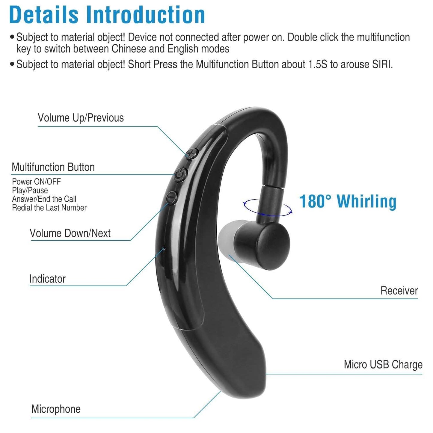 Wireless V5.0 Earpiece Noise Cancelling Driving Earbud DailySale