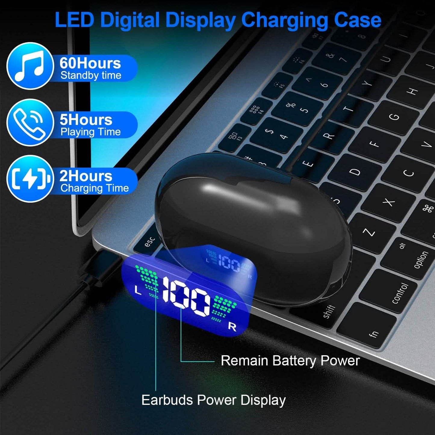Wireless v5.3 Earbuds Clip-on Open TWS Earphones with Built-in Mic LED Charging Display Case DailySale