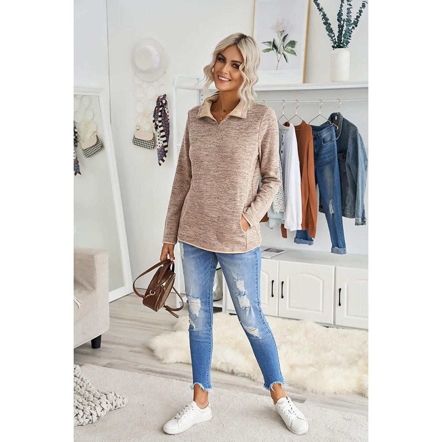 Women Casual Long Sleeve Stand Collar with Pockets DailySale
