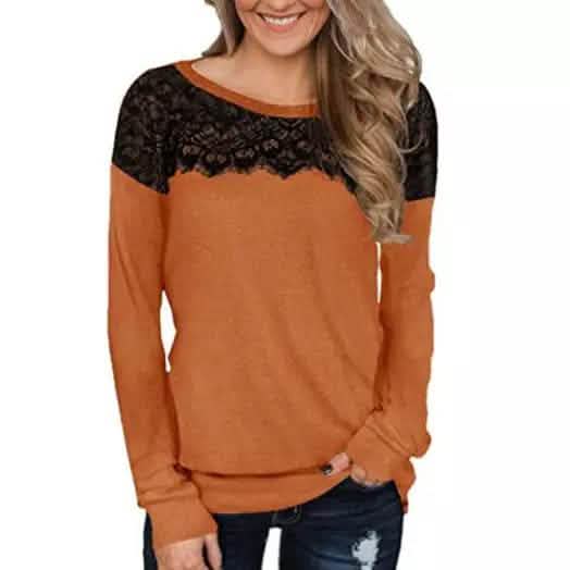 Women Fashion Black Lace Top Long Sleeve Elegant Casual Sweatshirt Blouse DailySale
