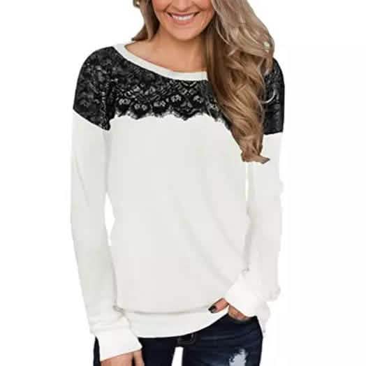 Women Fashion Black Lace Top Long Sleeve Elegant Casual Sweatshirt Blouse DailySale