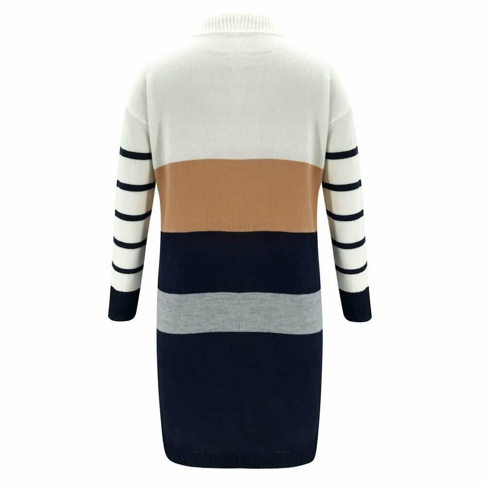 Women Knit Cowl Turtleneck Stripe Sweater Dress Long Sleeve Pullover Mini Dress DailySale