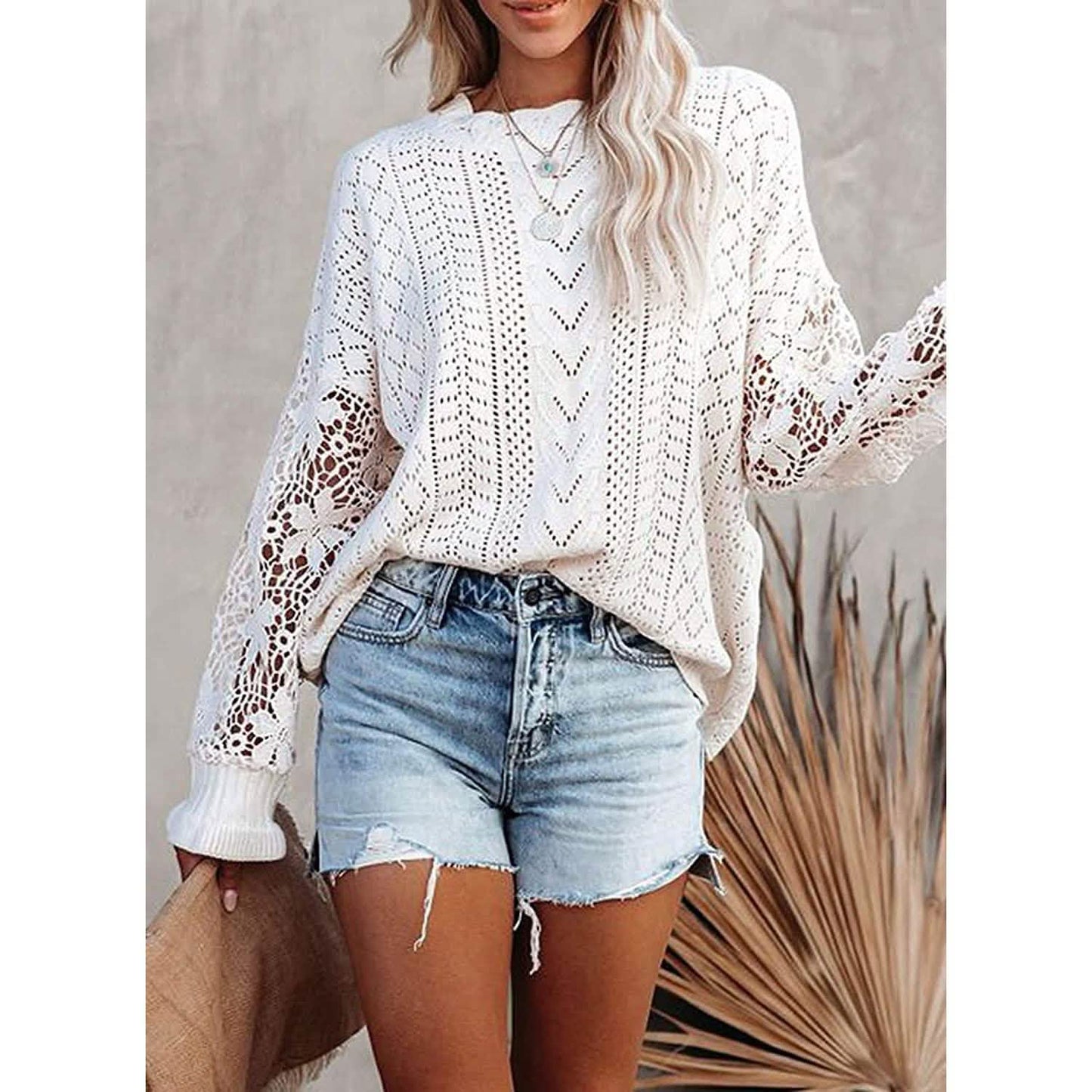 Women Lace Crew Neck Sweater DailySale