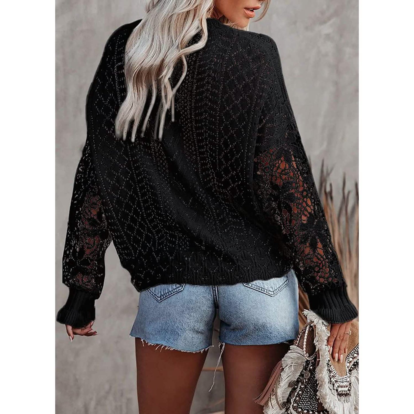 Women Lace Crew Neck Sweater DailySale