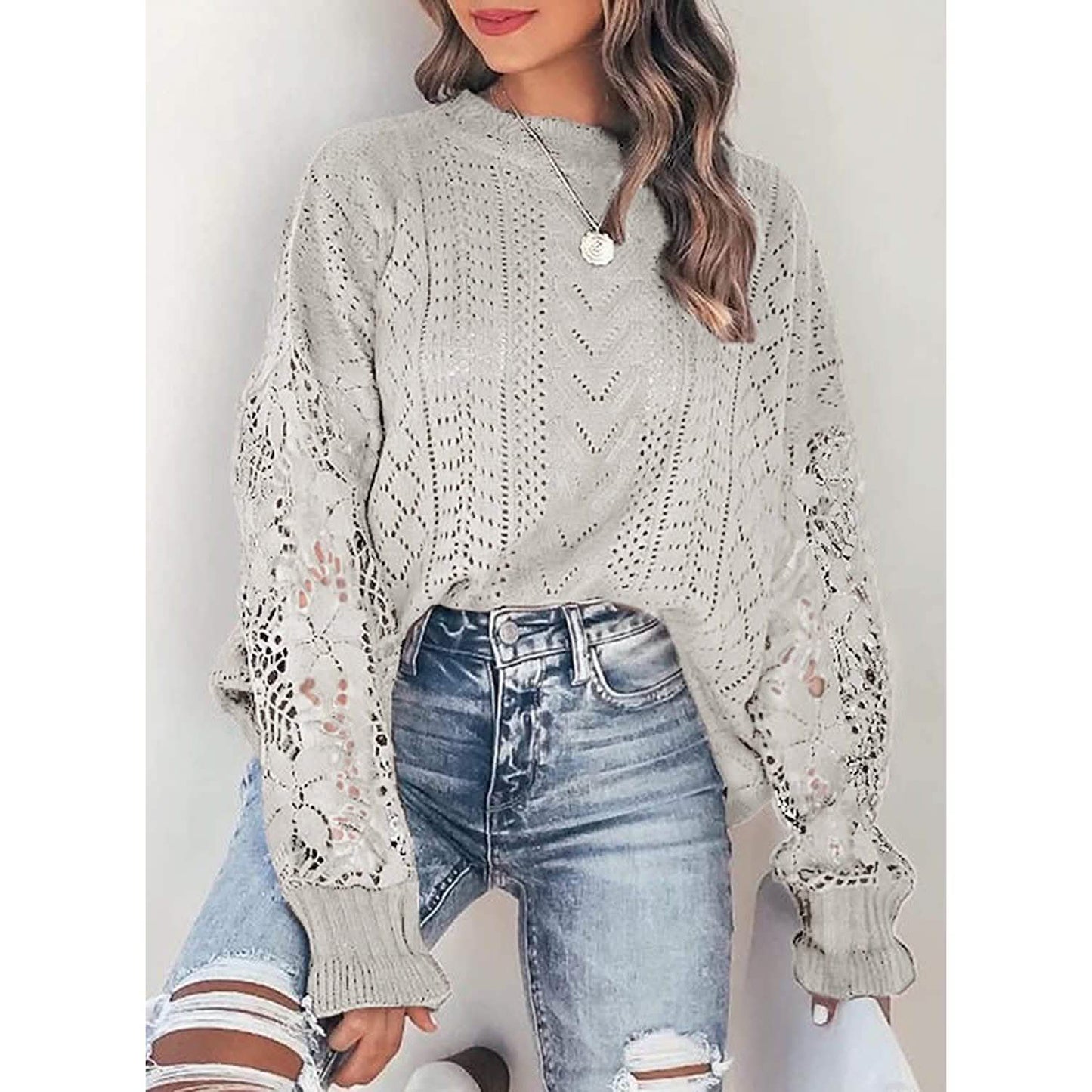 Women Lace Crew Neck Sweater DailySale