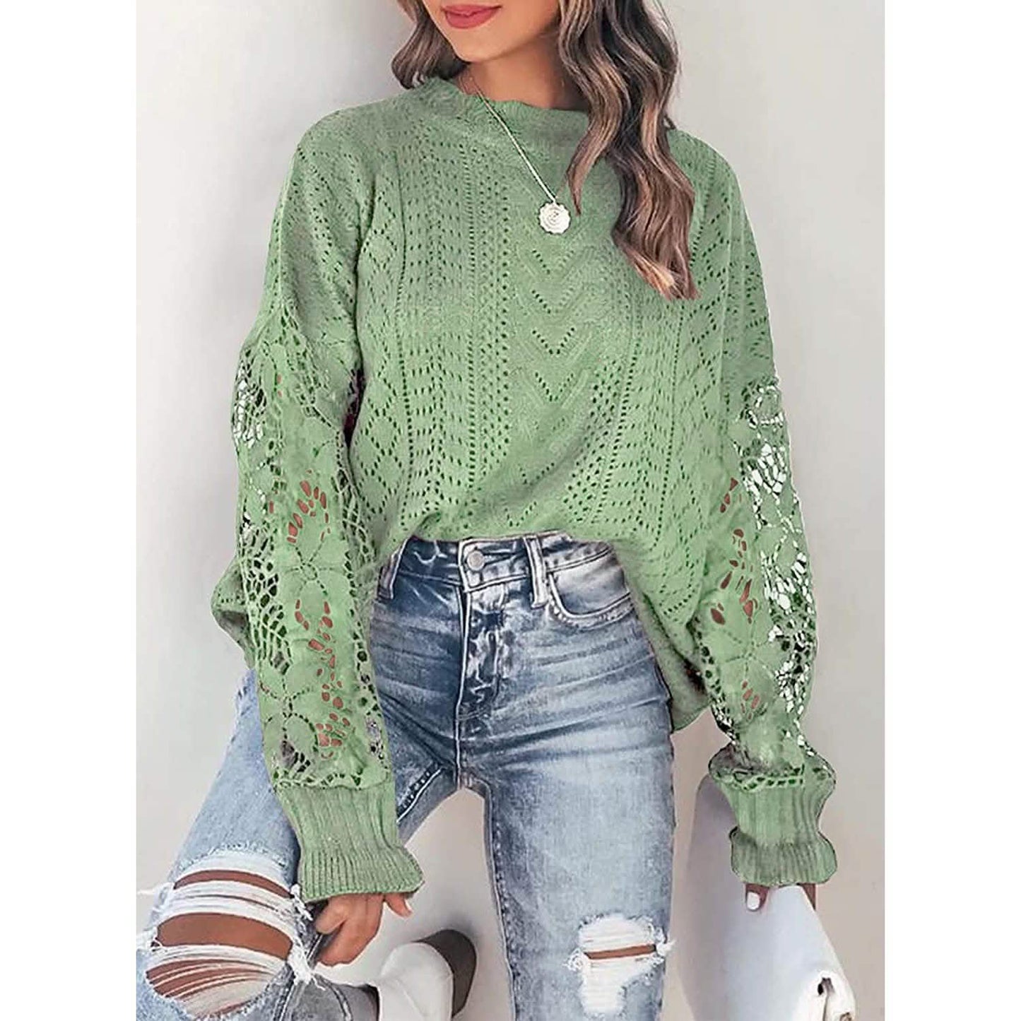Women Lace Crew Neck Sweater DailySale