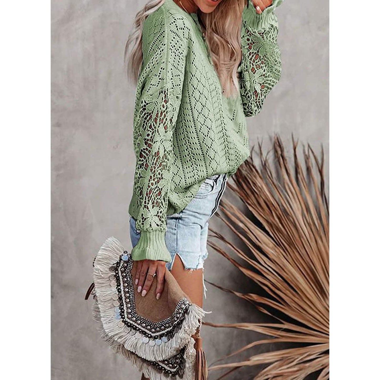 Women Lace Crew Neck Sweater DailySale