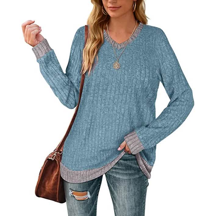 Women Lightweight V Neck Long Sleeve Tunic DailySale
