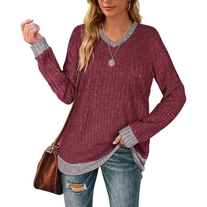 Women Lightweight V Neck Long Sleeve Tunic DailySale