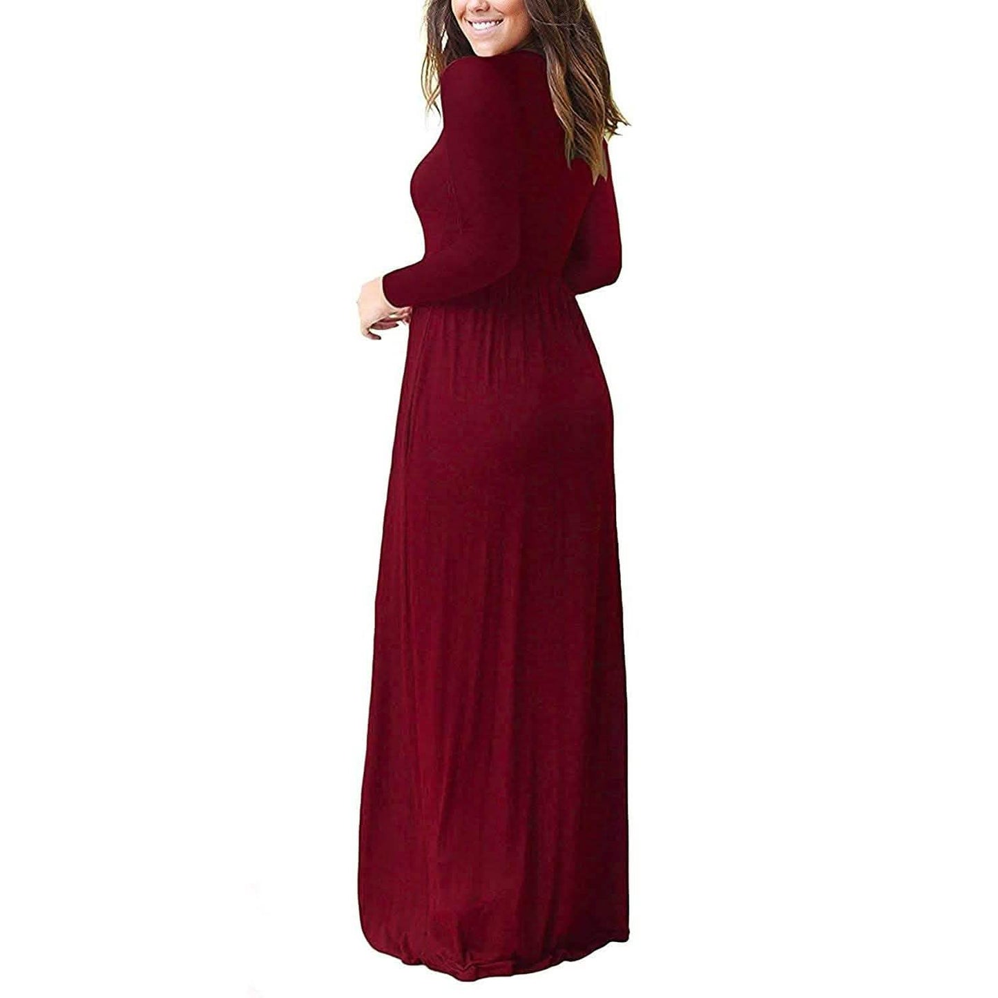 Women Long Sleeve Loose Plain Maxi Dresses Casual Long Dresses with Pockets DailySale