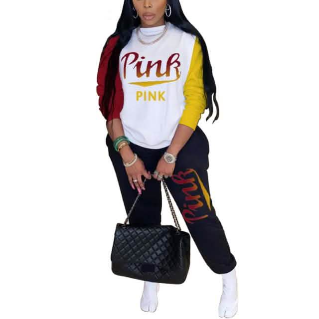 Women Pink Letter Print Long Sleeve Top and Pants Spring Streetwear DailySale