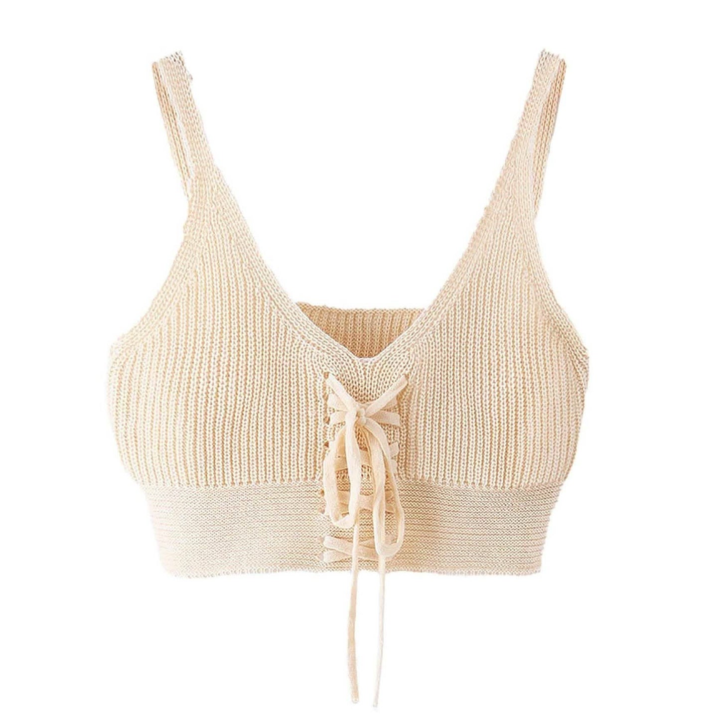 Women Sleeveless Lace Up Knitted Cami Tank Top Sexy Loose Crop Tops Blouse DailySale