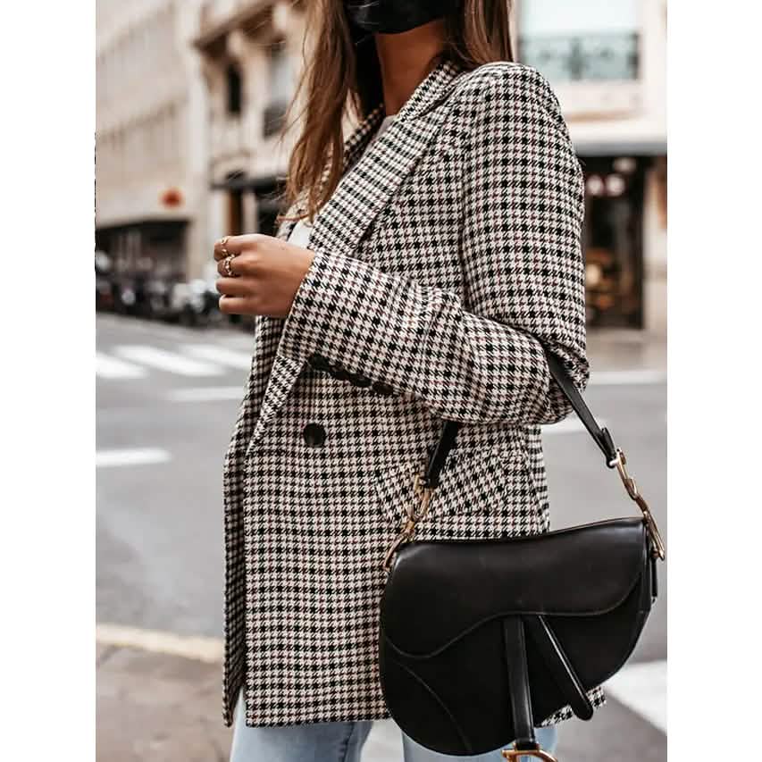 Women's Blazer Casual Jacket Long Sleeve Plaid Check Quilted DailySale