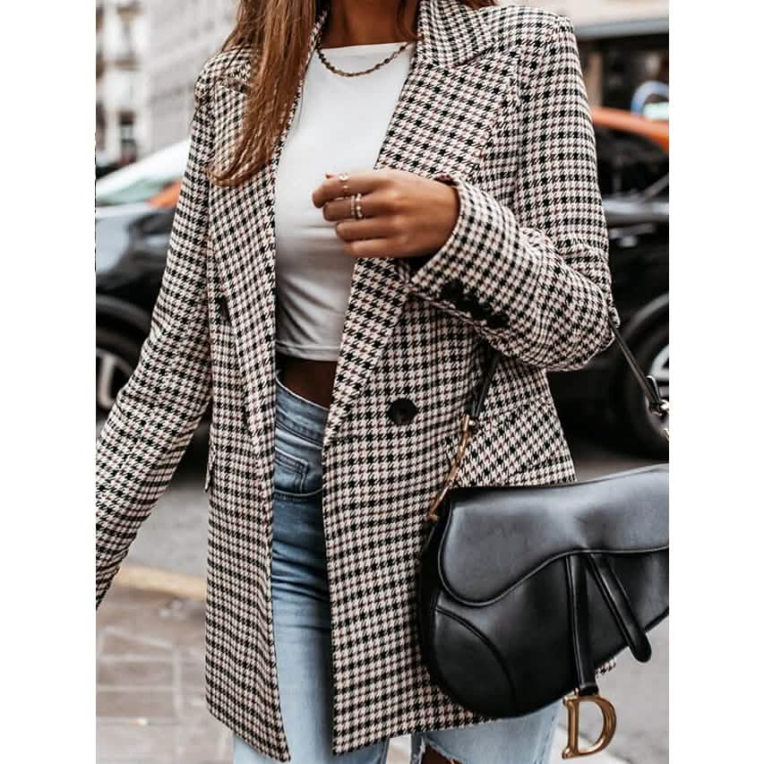 Women's Blazer Casual Jacket Long Sleeve Plaid Check Quilted DailySale