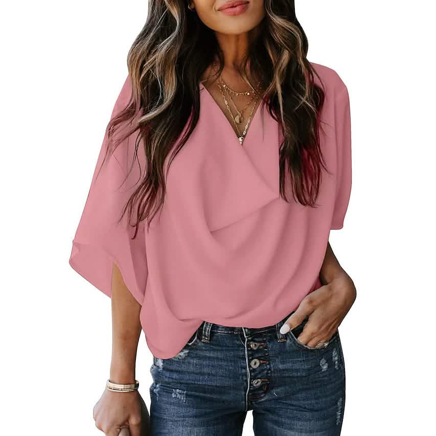 Women's Blouse Plain V Neck Basic Tops DailySale