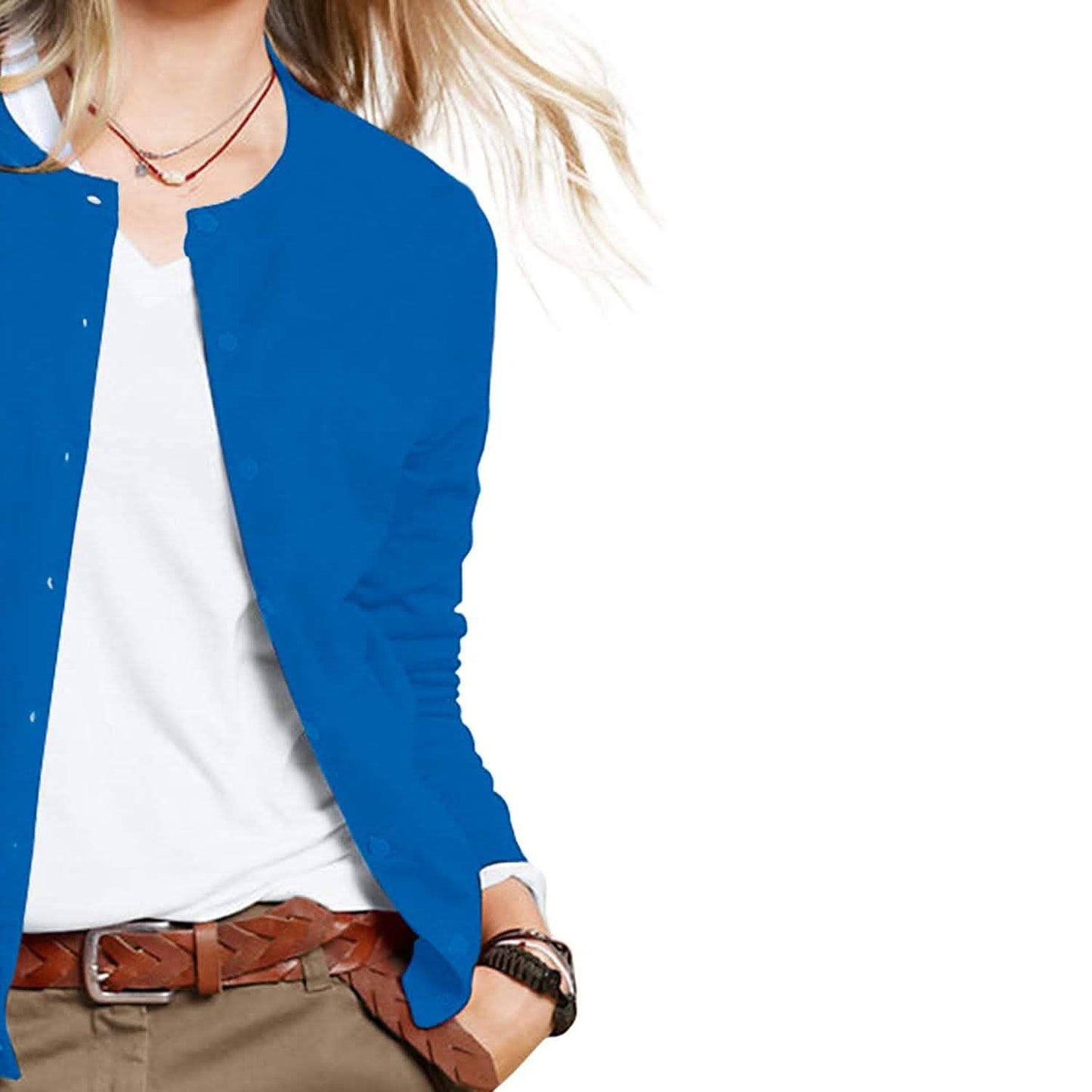 Women's Button Down Crew Neck Long Sleeve Soft Knit Cardigan Sweaters DailySale