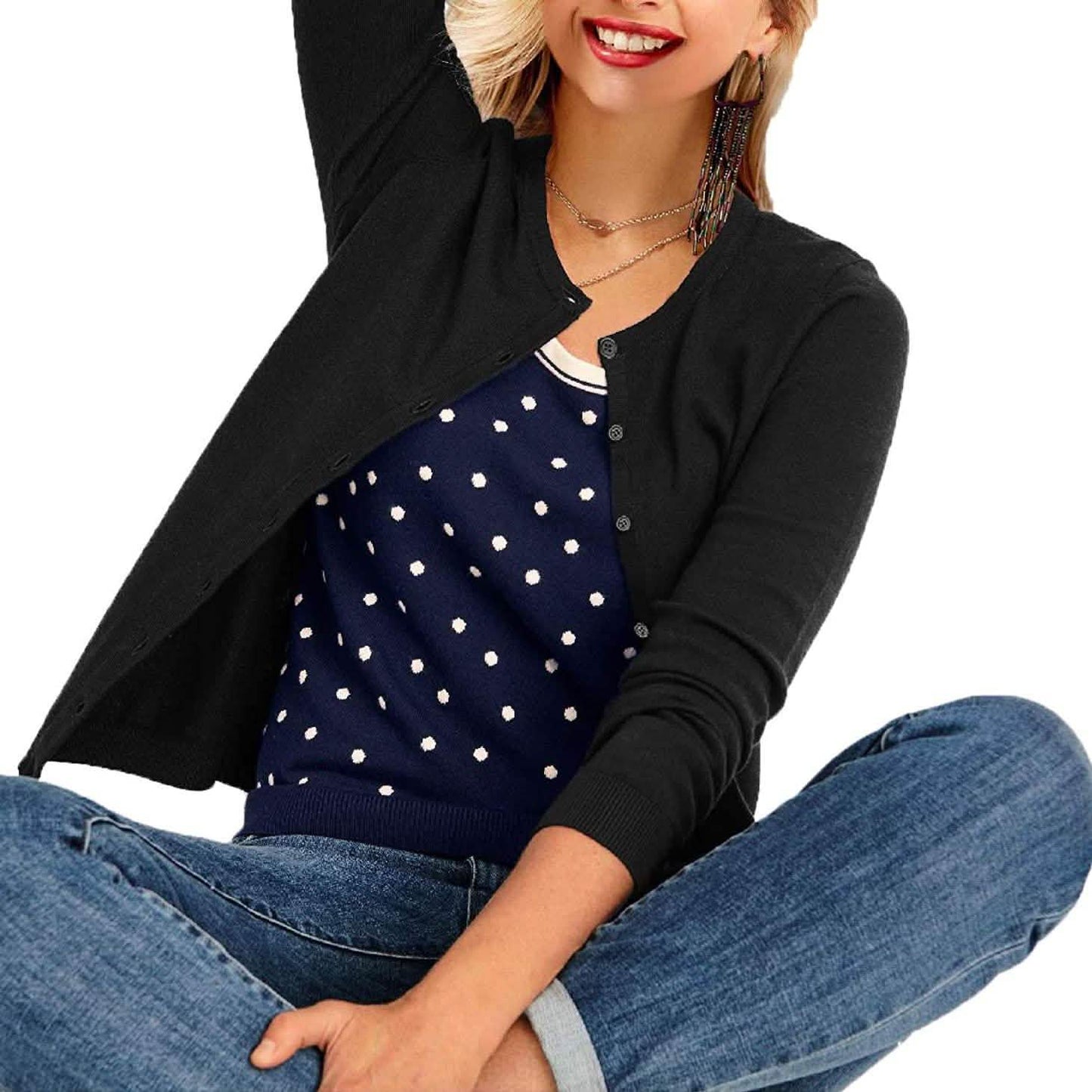 Women's Button Down Crew Neck Long Sleeve Soft Knit Cardigan Sweaters DailySale