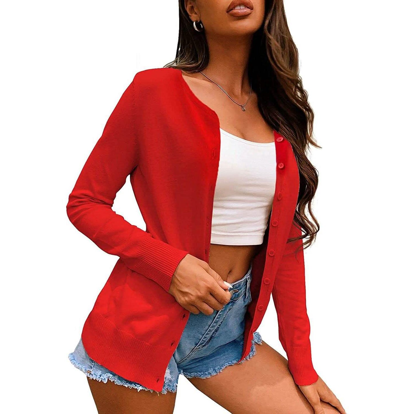 Women's Button Down Crew Neck Long Sleeve Soft Knit Cardigan Sweaters DailySale
