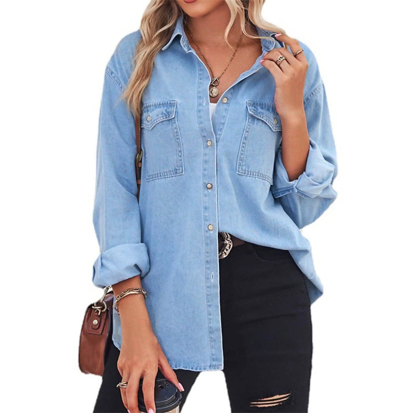 Women's Button Pocket Long Sleeve Casual DailySale