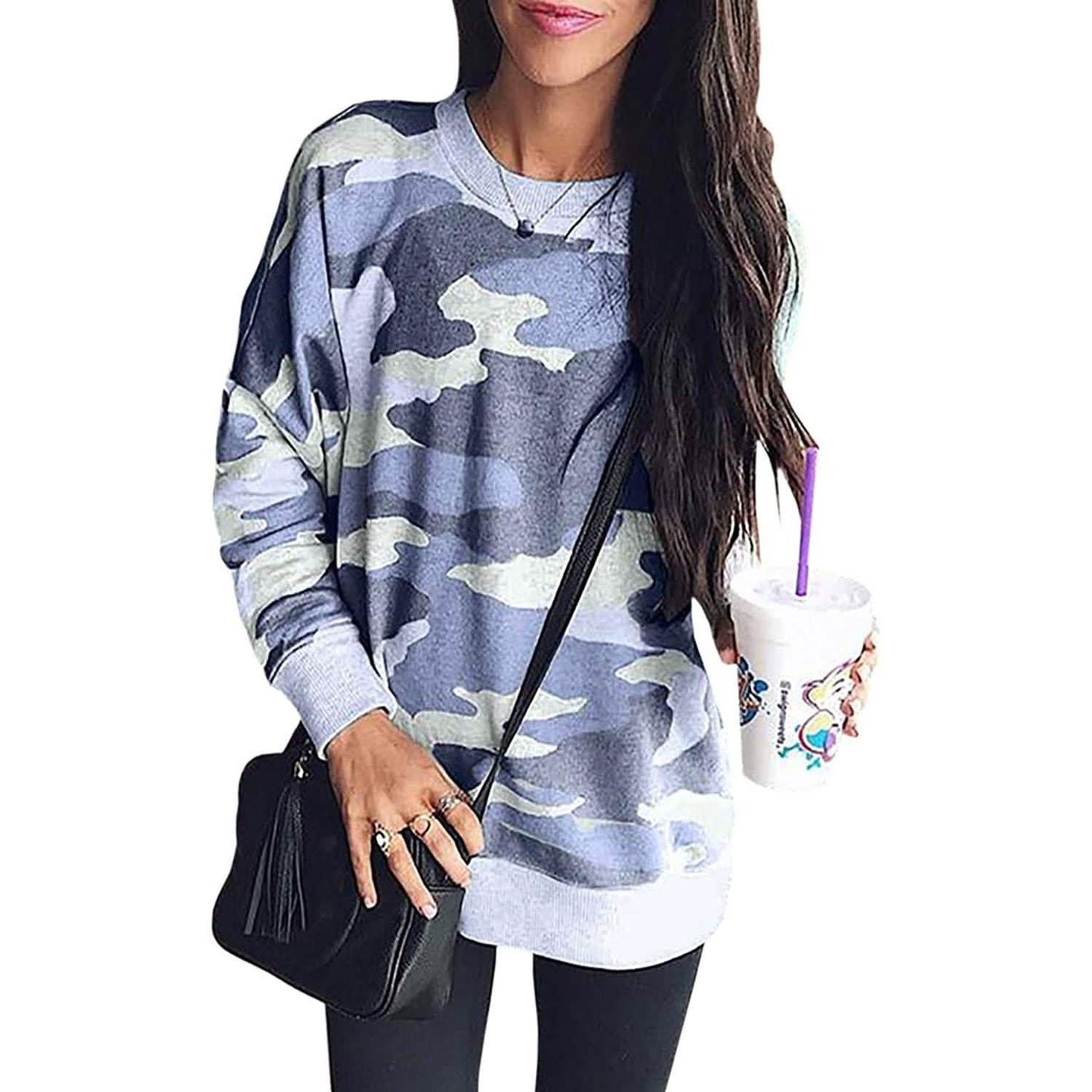 Women's Camouflage Print Casual Leopard Pullover Long Sleeve Sweatshirts DailySale