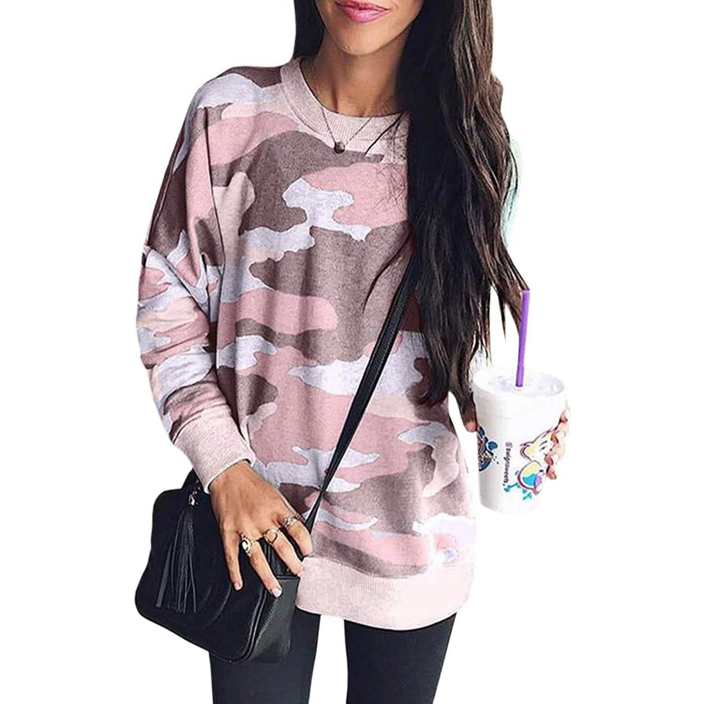 Women's Camouflage Print Casual Leopard Pullover Long Sleeve Sweatshirts DailySale