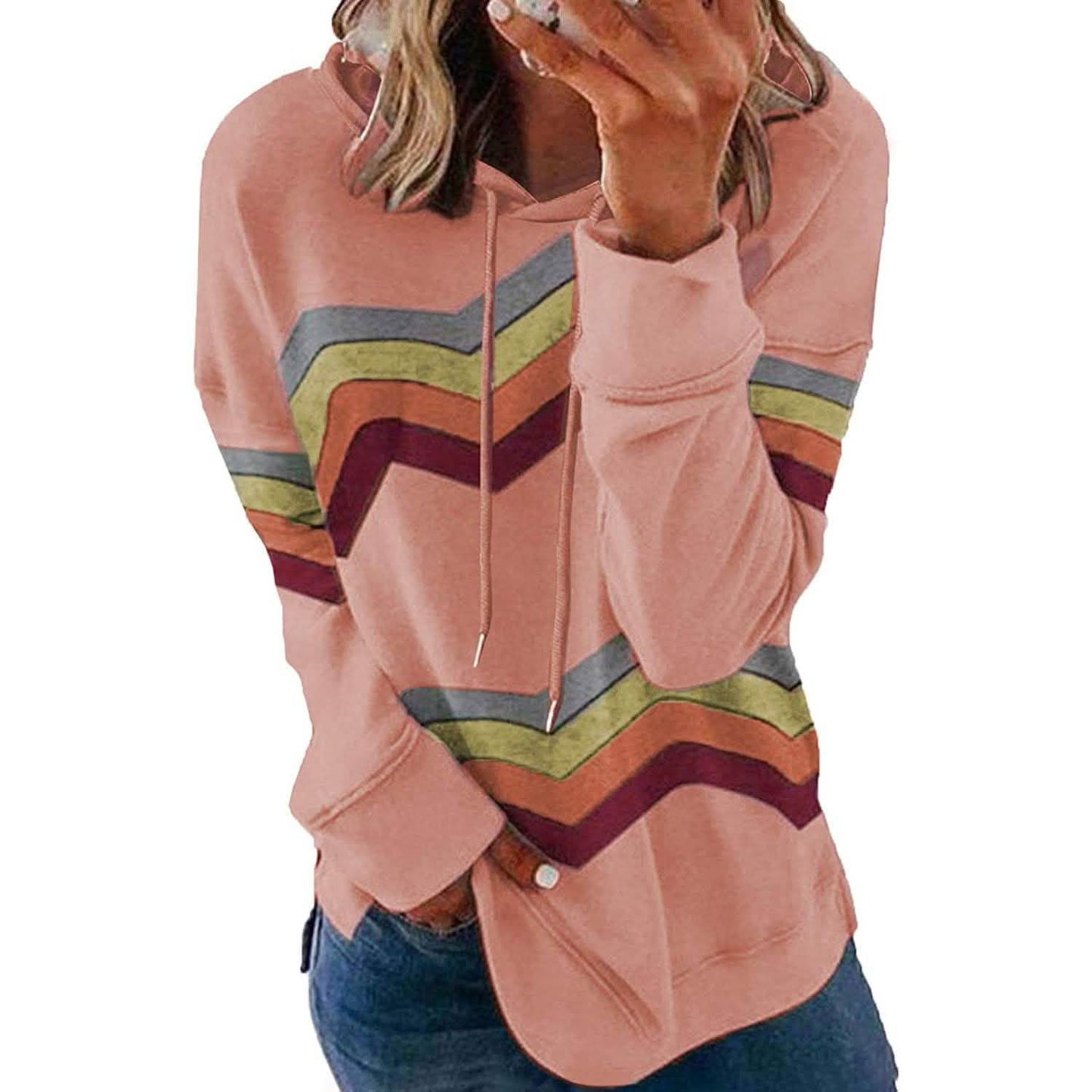Womens Casual Hoodie Striped Printed Sweatshirts Long Sleeve Drawstring Pullover DailySale
